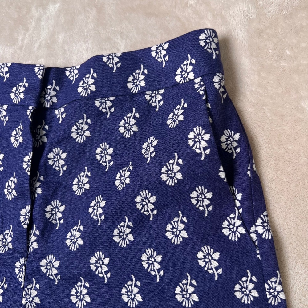 J.Crew Floral Linen Blend Shorts Womens 0 Navy Blue Resort Coastal EUC - Picture 3 of 7